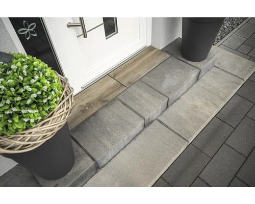 Espace d'entrée avec pavés et escaliers