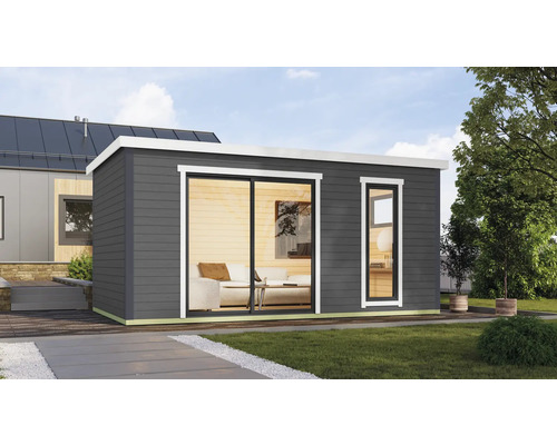 Abri de jardin Outdoor Life Austin 7 avec plancher 525,2 x 315,2 cm gris carbone Maison de jardin moderne avec porte coulissante et fenêtre pour l'extérieur