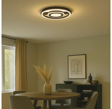 Plafonnier dans la salle à manger avec des éléments de design ronds.