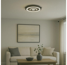 Plafonnier avec cercles concentriques dans un salon.