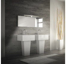 Badezimmer mit zwei Waschbecken, Spiegel und Dekoration