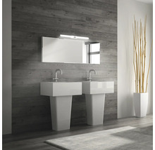 Modernes Badezimmer mit zwei Waschbecken, Spiegel und Dekoration