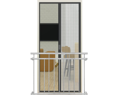 Garde-corps de balcon devant la porte de patio avec vue sur le salon