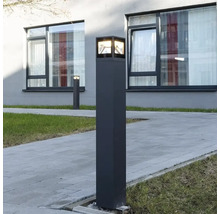 Aussenleuchte in Säulenform neben einem gepflasterten Weg.