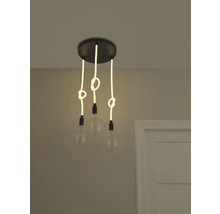 Deckenleuchte mit drei LED-Leuchten in Knotenform und Glühbirnen