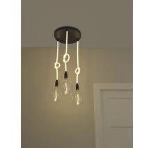 Pendelleuchte mit drei klaren Glühbirnen und dekorativen Knoten