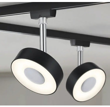 Deux spots LED ronds noirs sur un rail