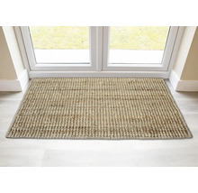 Paillasson en fibres naturelles devant une porte