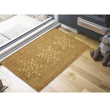 Kokosfaser-Fussmatte mit Schneeflockenmuster vor einer Haustür