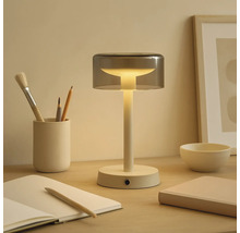 Tischleuchte auf einem Schreibtisch mit Notizbuch und Stiften