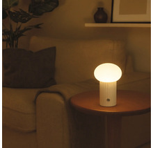 Tischleuchte auf einem Beistelltisch neben einem Sessel