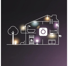 Illustration eines Hauses mit Beleuchtung und intelligenten Geräten