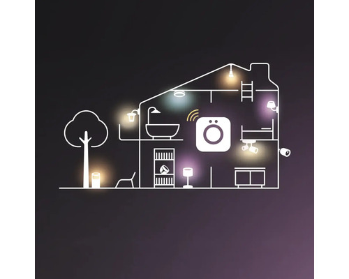 Illustration eines Hauses mit Beleuchtung und intelligenten Geräten