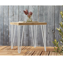 Table d'appoint carrée avec plateau en bois et pieds en métal blancs