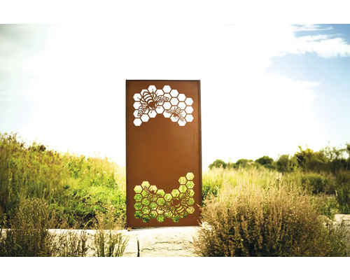 Dekorative Garten Sichtschutzwand mit Bienen und Wabenmuster