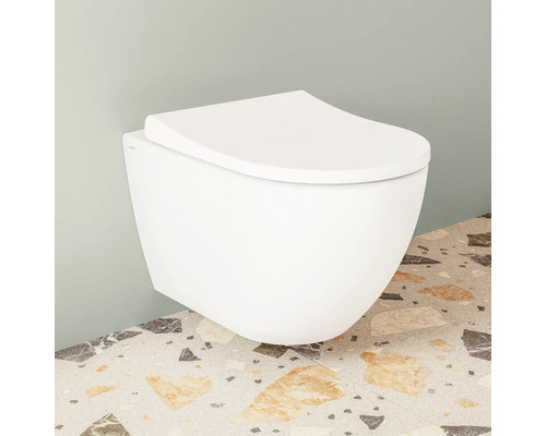 WC suspendu avec couvercle de toilette fermé