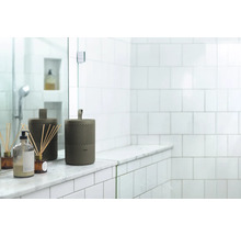 Badezimmer-Szene mit Duftspender und Pflegeprodukten auf einem Waschtisch
