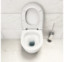 WC suspendu à fond creux avec bride ouverte et brosse de toilette