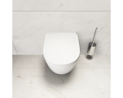 WC suspendu avec brosse de toilette dans la salle de bain