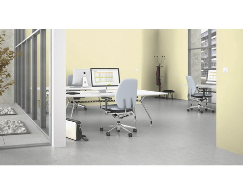 Büro mit Schreibtischen, Bürostühlen und Computern in einem hellen, modernen Design