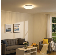 Salon avec plafonnier, canapé, fauteuil et table basse