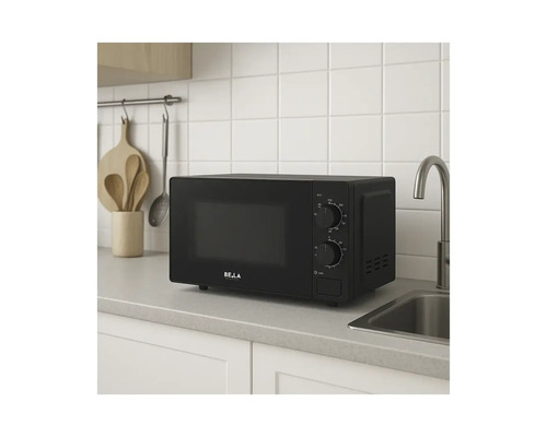 Four à micro-ondes noir sur un comptoir de cuisine