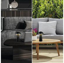 Dekorative Pilzlampe auf Couchtisch und Gartentisch