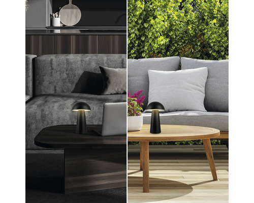 Dekorative Pilzlampe auf Couchtisch und Gartentisch