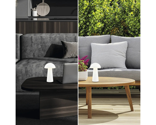 Tischleuchte im Innen- und Aussenbereich auf Couchtisch