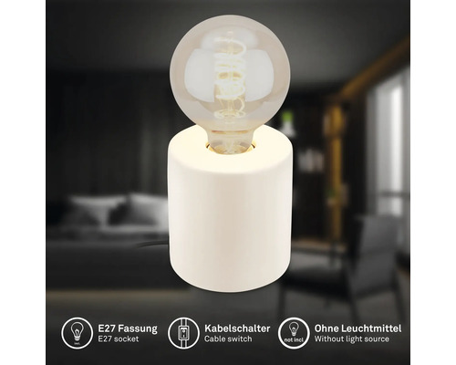 Tischleuchte mit E27 Fassung und Kabelschalter, ohne Leuchtmittel