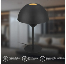 Schwarze Tischleuchte mit E14 Fassung und Kabelschalter. Leuchtmittel nicht enthalten.