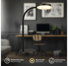 Schreibtischleuchte mit warmweissem Licht, stufenloser Dimmfunktion und einstellbarer Ausrichtung.
