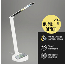 Weisse Schreibtischlampe mit induktiver Ladestation für das Homeoffice