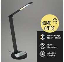 Schwarze LED-Schreibtischlampe mit induktiver Ladefunktion und berührungsdimmbarer Weißlichtsteuerung für das Homeoffice