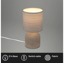 Tischleuchte mit Stoffschirm und geripptem Lampenfuß
