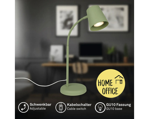 Schwenkbare Schreibtischleuchte mit Kabelschalter und GU10 Fassung