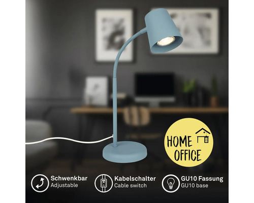 Schreibtischleuchte mit verstellbarem Schwenkarm, Kabelschalter und GU10 Fassung für das Homeoffice