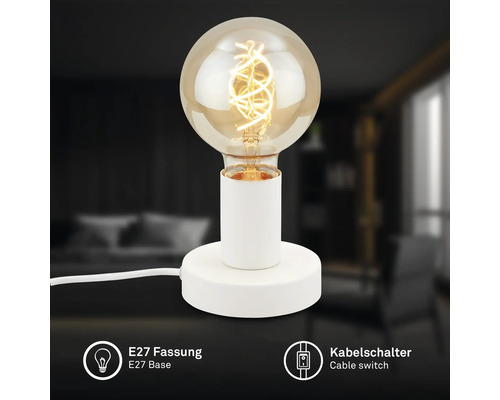 Dekorative Tischleuchte mit E27 Fassung und Kabelschalter.