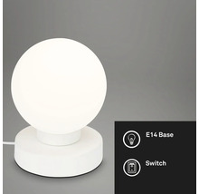 Weisse Tischleuchte mit kugelförmigem Lampenschirm, E14 Fassung und Schalter