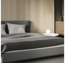 Schlafzimmerszene mit Bett, Nachttisch und Lampe