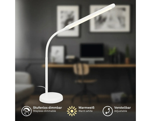 Weisse LED-Tischleuchte mit stufenloser Dimmfunktion und warmweissem Licht