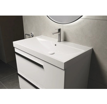 Weisser Waschtischunterschrank mit zwei Schubladen und Aufsatzwaschbecken