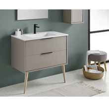 Salle de bains moderne avec meuble sous-lavabo, vasque à poser et miroir