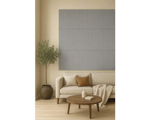 Salon avec panneaux, canapé et table basse