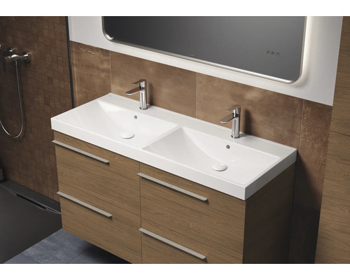 Meuble-lavabo double avec meuble sous-lavabo et miroir dans la salle de bain