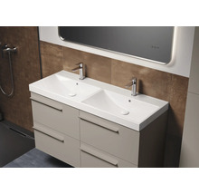Meuble-lavabo de salle de bains avec deux lavabos, robinets et tiroirs