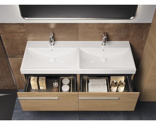 Meuble sous-lavabo double avec deux tiroirs dans la salle de bain