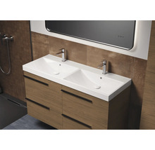 Meuble-lavabo de salle de bains avec deux lavabos, robinets et tiroirs