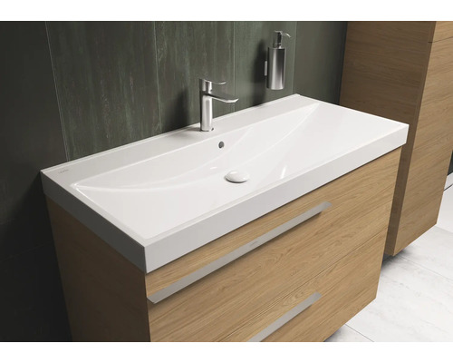 Meuble sous-vasque avec lavabo, robinet et distributeur de savon