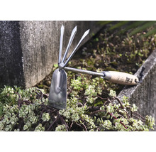 Gartenwerkzeug mit Holzgriff und Metallkopf